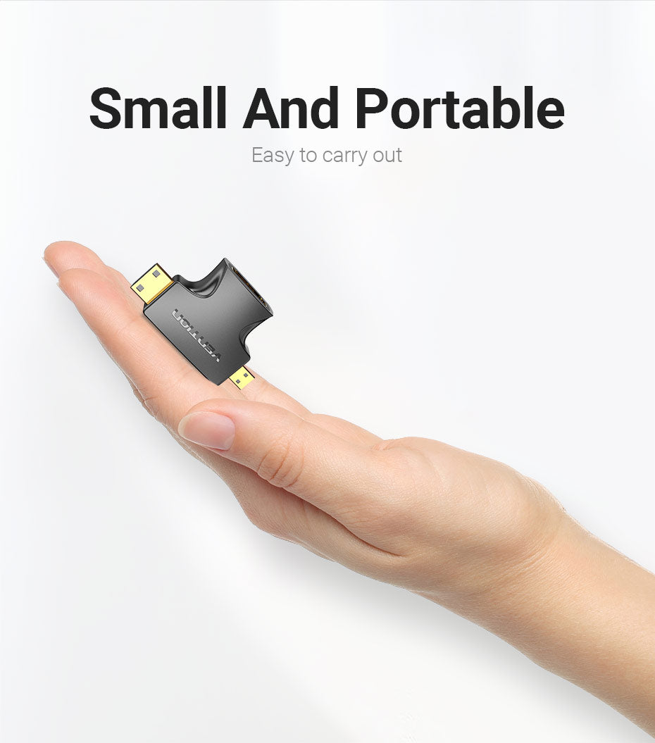 2 in 1 Mini HDMI and Micro HDMI Male to HDMI Female Adapter Black