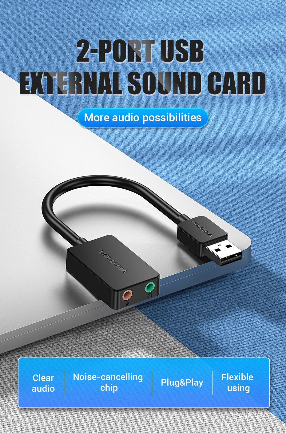 Misbruge billig hjemmelevering 2-port USB External Sound Card 0.15M Black