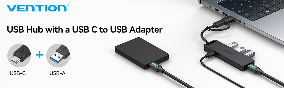 VENTION Adaptador USB C HUB Thunderbolt 3 a multipuerto USB 3.0 con 4  puertos USB 3.0 para MacBook Pro/Air iPad Pro Pixelbook Samsung Galaxy S20  S10
