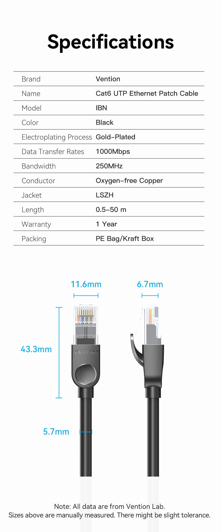Cat 6 UTP Ethernet Patch Cable Black