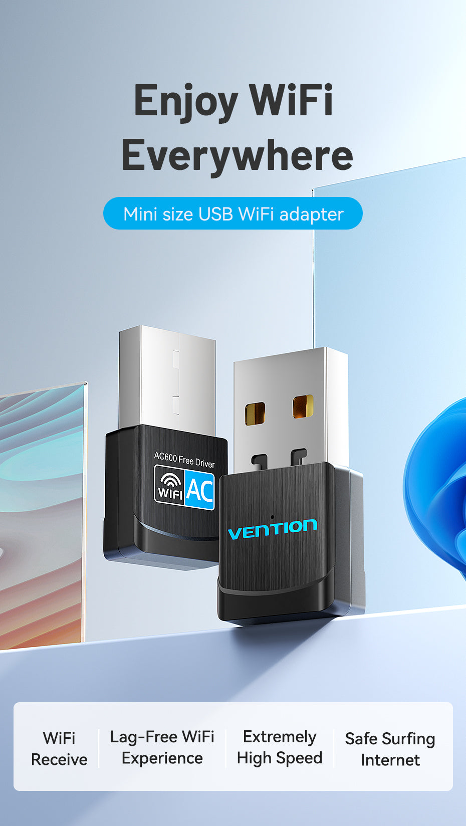 Adaptador USB Wi-Fi/Adaptador USB Wifi de Doble Banda 2.4G/5G Negro