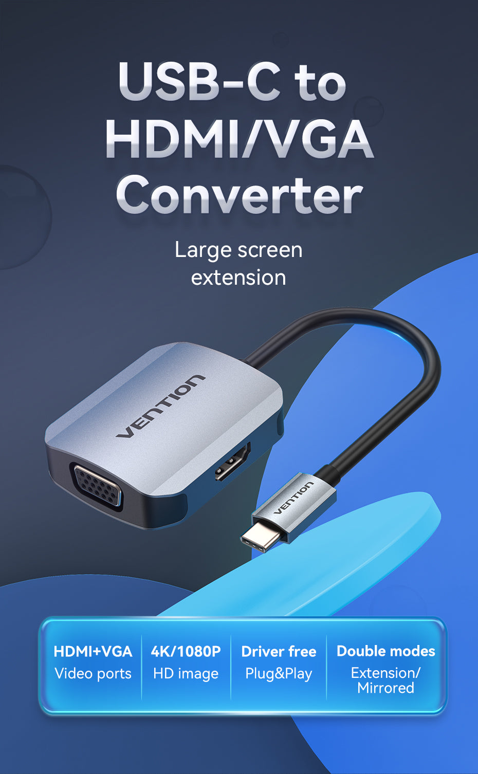 Vention Dual Converter USB-C  to HDMI & VGA