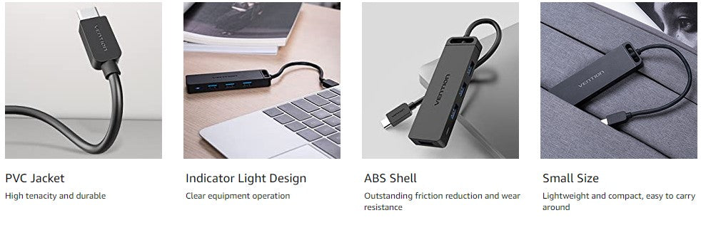 Type-C to 4-Port USB 3.0 Hub with Power Supply