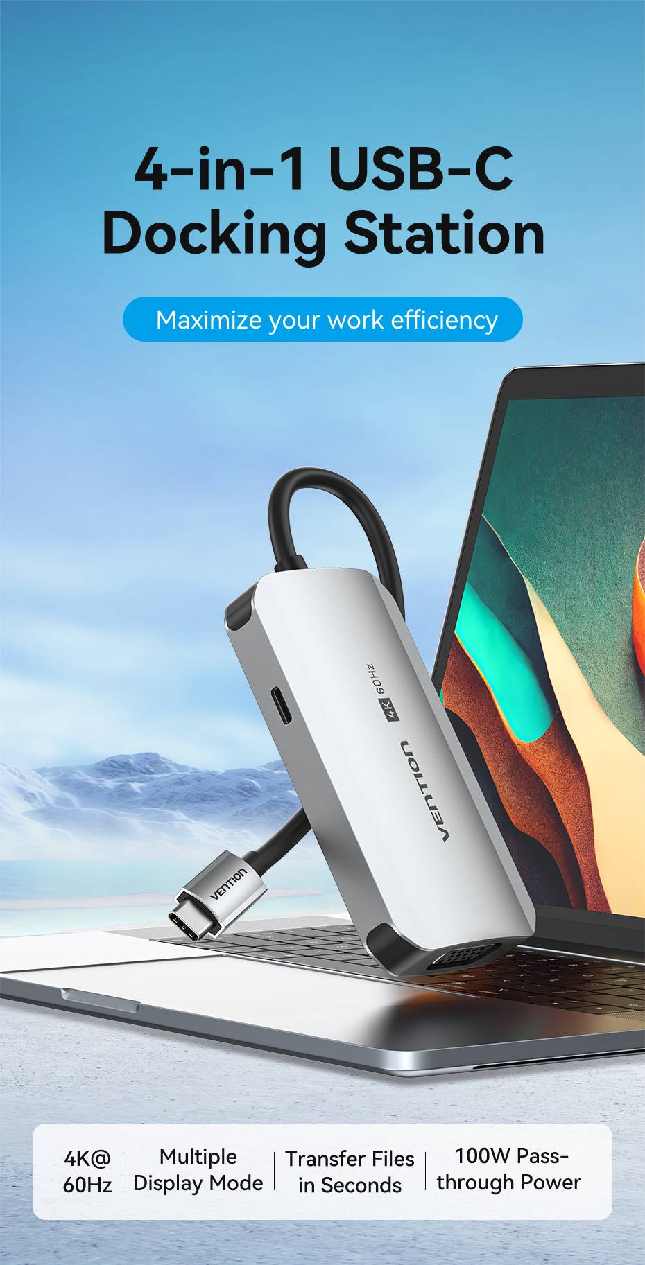 USB-C to HDMI/VGA/USB 3.0/PD Docking Station 0.15M Gray Aluminum Alloy Type