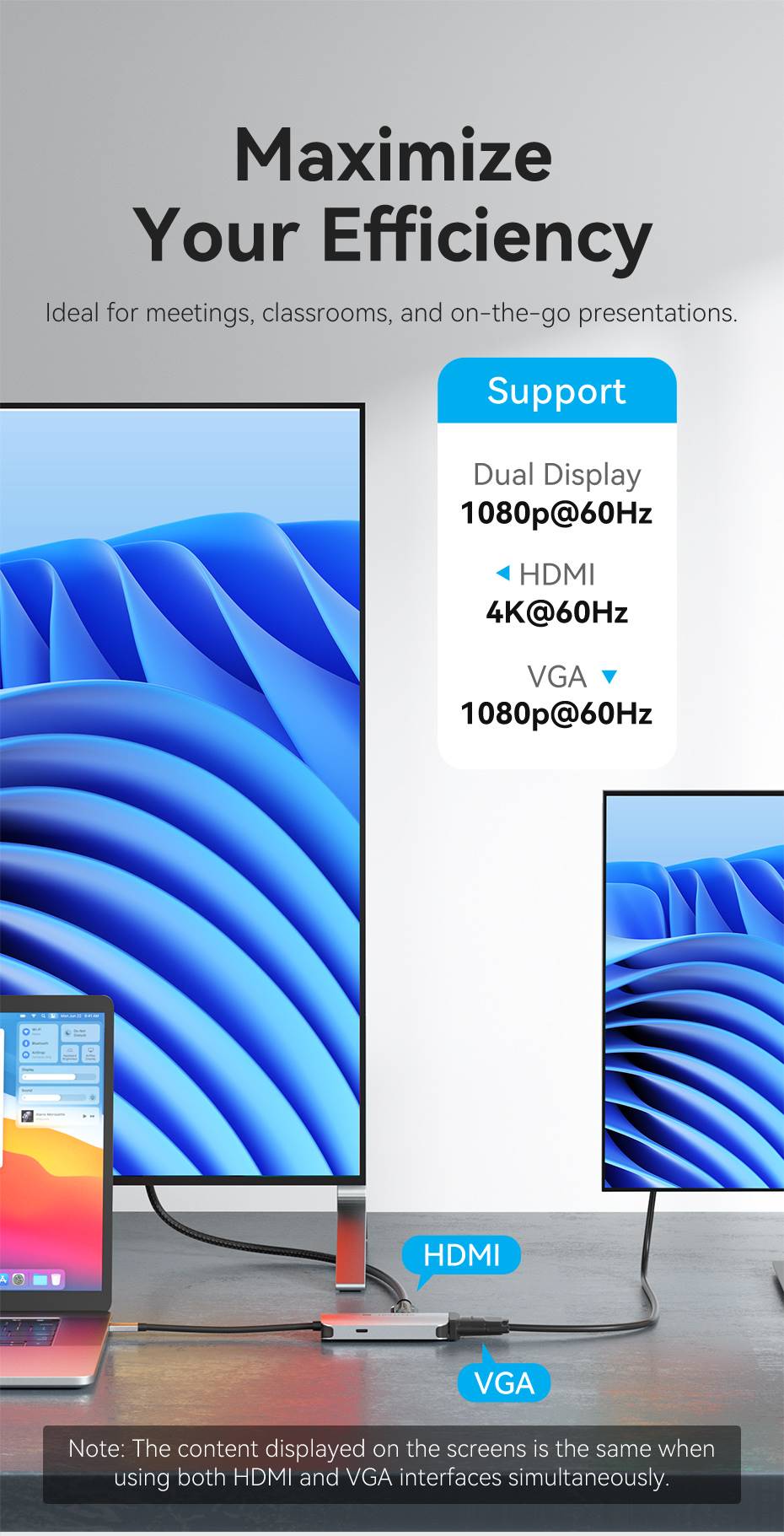 USB-C to HDMI/VGA/USB 3.0/PD Docking Station 0.15M Gray Aluminum Alloy Type