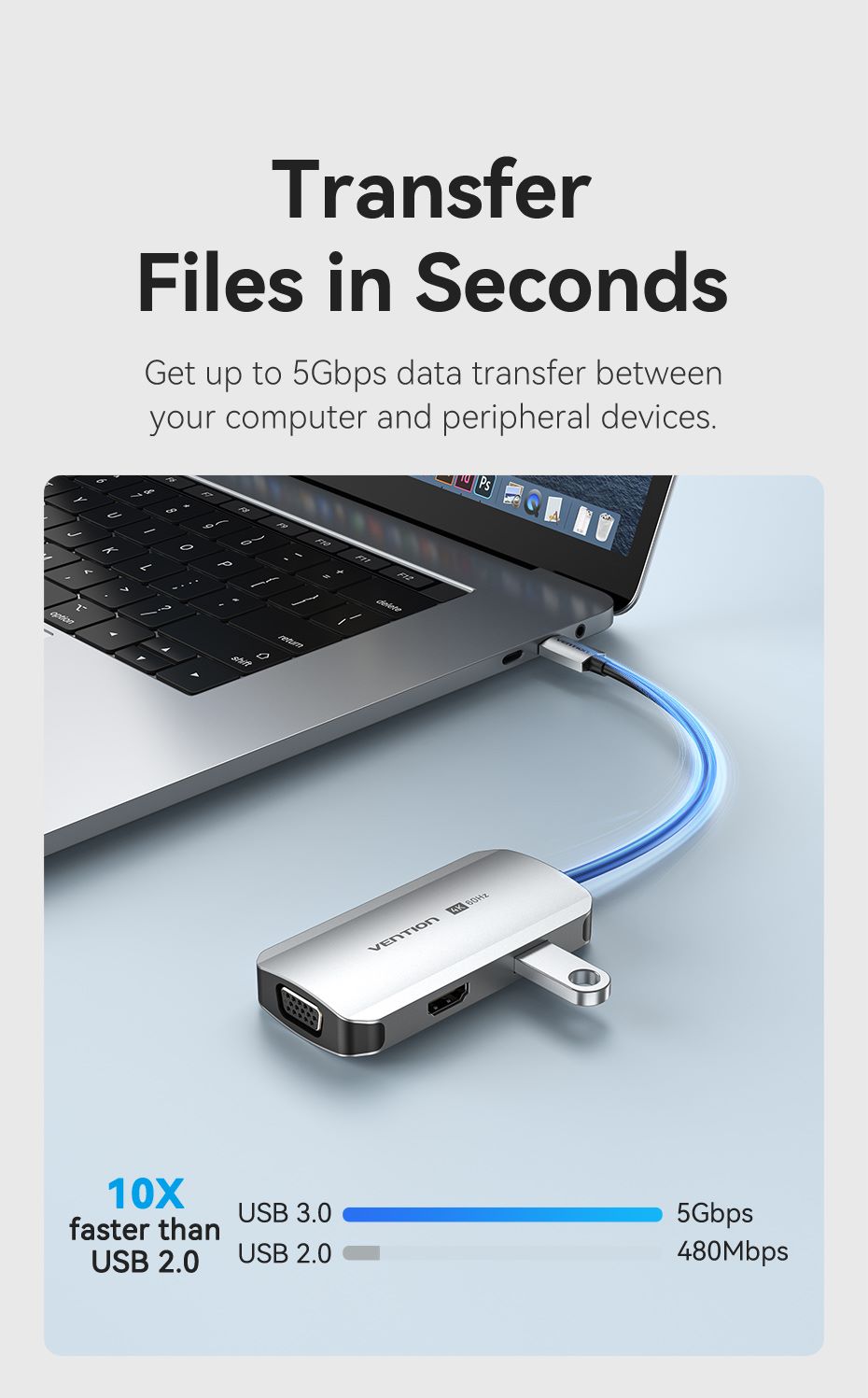 USB-C to HDMI/VGA/USB 3.0/PD Docking Station 0.15M Gray Aluminum Alloy Type