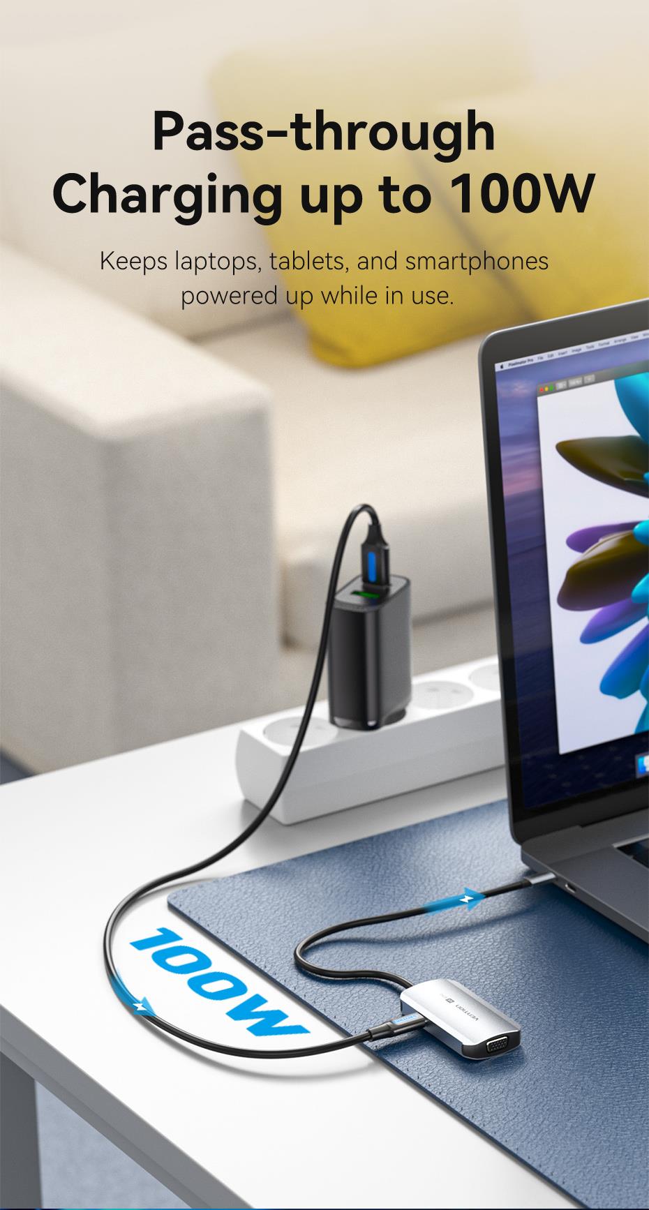 USB-C to HDMI/VGA/USB 3.0/PD Docking Station 0.15M Gray Aluminum Alloy Type