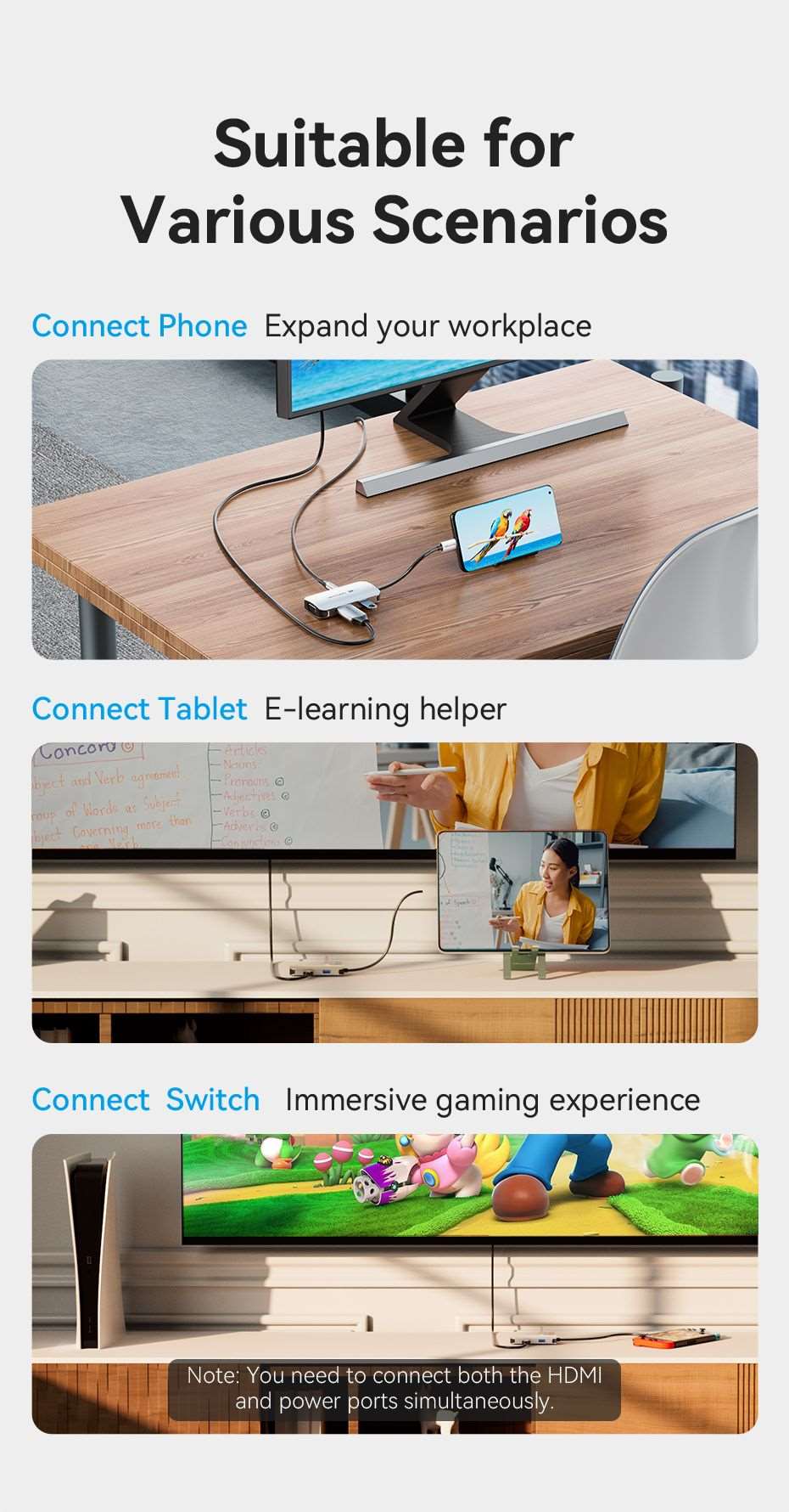 USB-C to HDMI/VGA/USB 3.0/PD Docking Station 0.15M Gray Aluminum Alloy Type