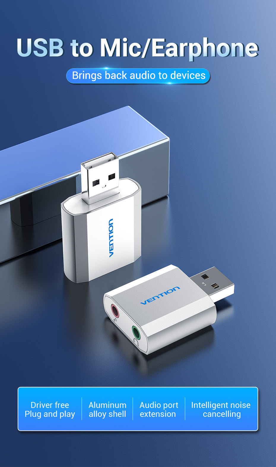 USB External Sound Card Silvery Metal Type