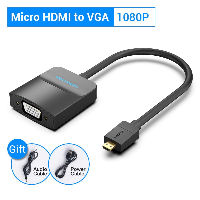 Micro HDMI to VGA Adapter HDMI Male to VGA Female Converter with Jack 3.5 Cable 1080P