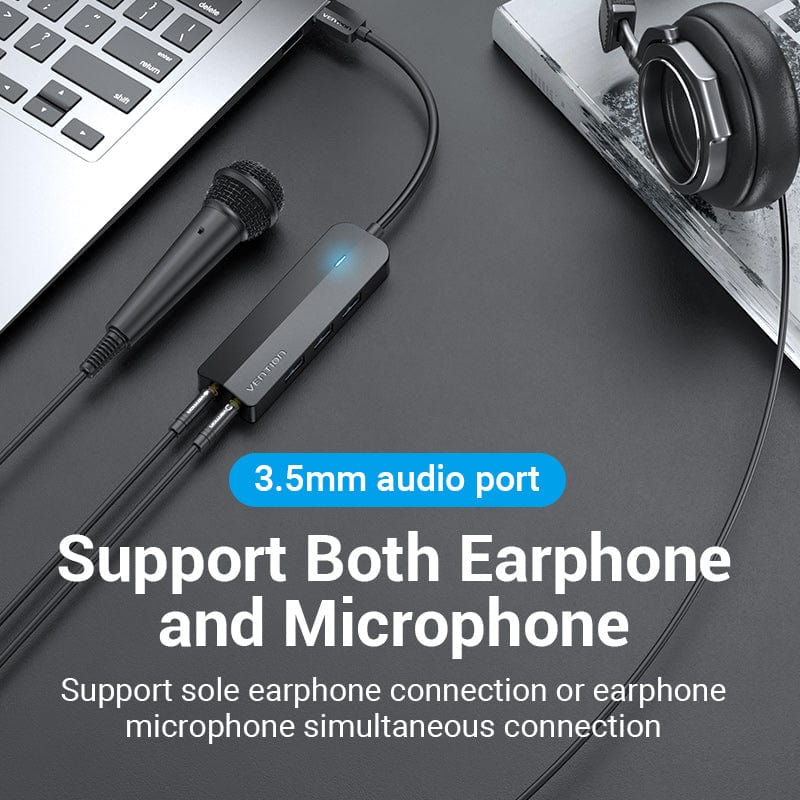 USB 3.0 Hub 3 Ports USB Sound Card 2 in 1 External Stereo Audio Adapter 3.5mm with Headphone Microphone USB Sound Card