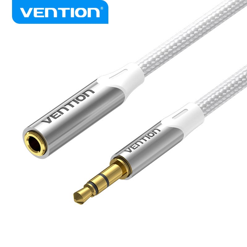 Cotton Braided 3.5mm Male to 3.5mm Female Audio Extension Cable  Silver Aluminum Alloy Type