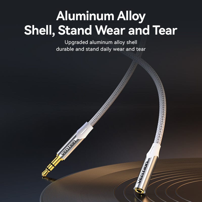 Cotton Braided 3.5mm Male to 3.5mm Female Audio Extension Cable  Silver Aluminum Alloy Type