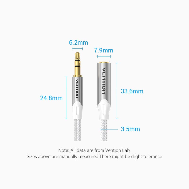 Cotton Braided 3.5mm Male to 3.5mm Female Audio Extension Cable  Silver Aluminum Alloy Type