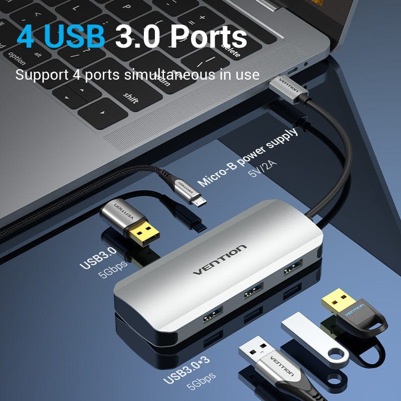 USB-C to USB 3.0x4/Micro-B Hub 0.15M Gray Aluminum Alloy Type