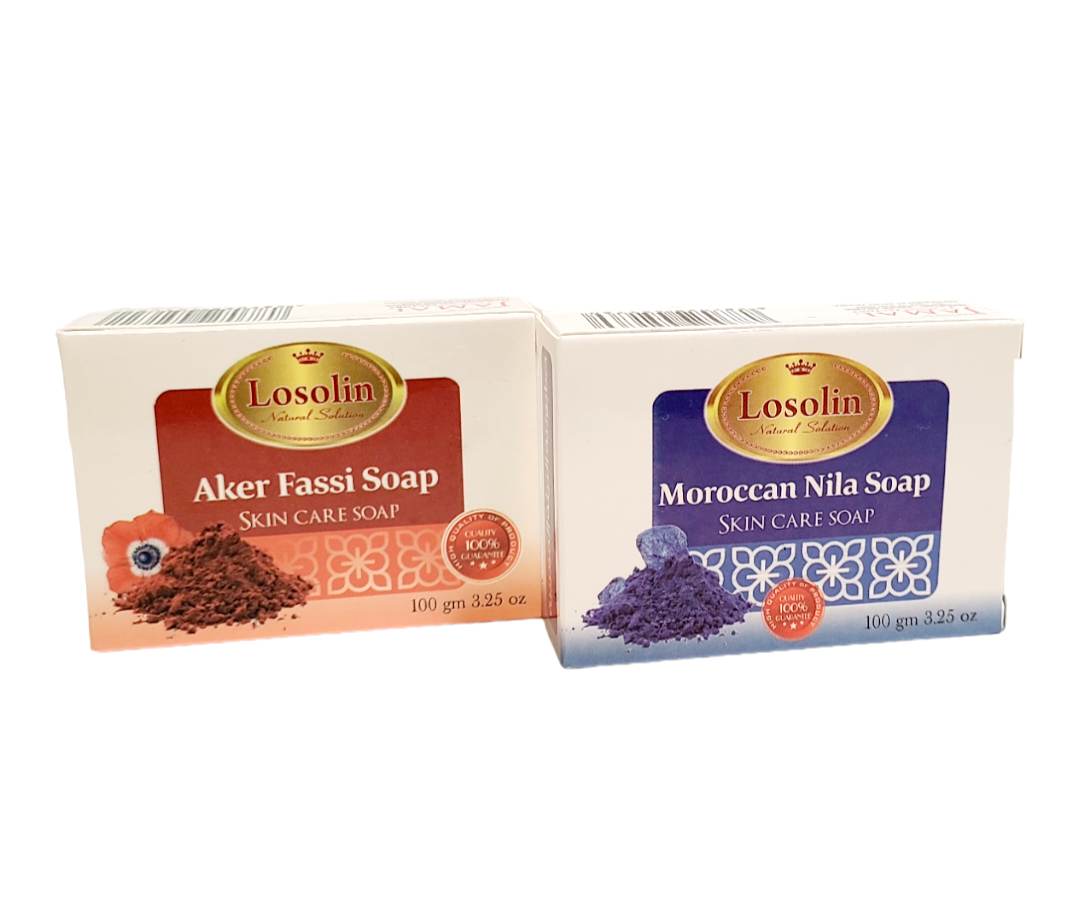 1+1 Pack of | Moroccan Nila Soap and Aker Fassi Soap | LOSOLIN | 2 x 100 gm |   ???? ??????? ????? ?????? + 1 ???? ??????? ?????? ???????? |