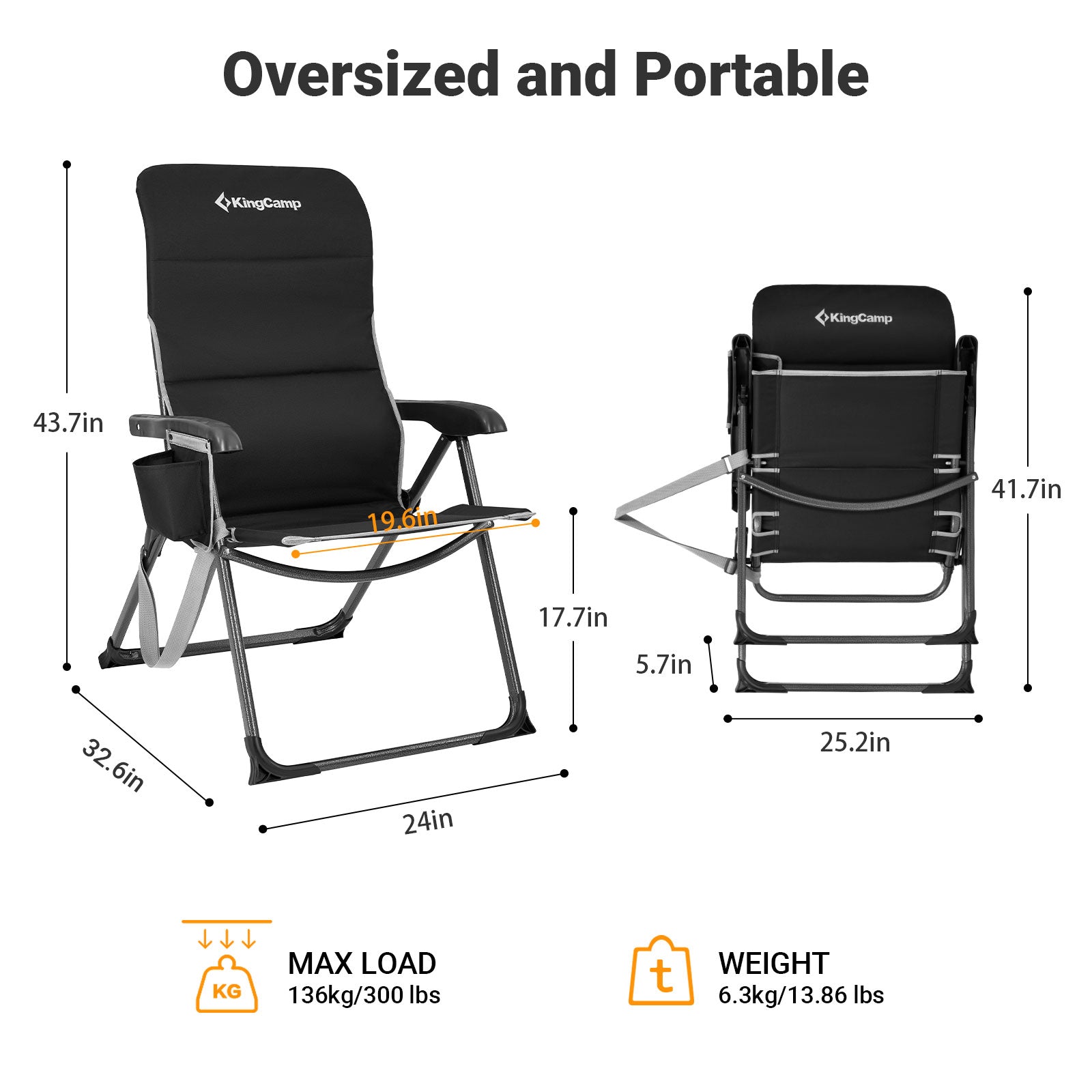 KingCamp Ergonomics Adjustable High Back Camping Chairs