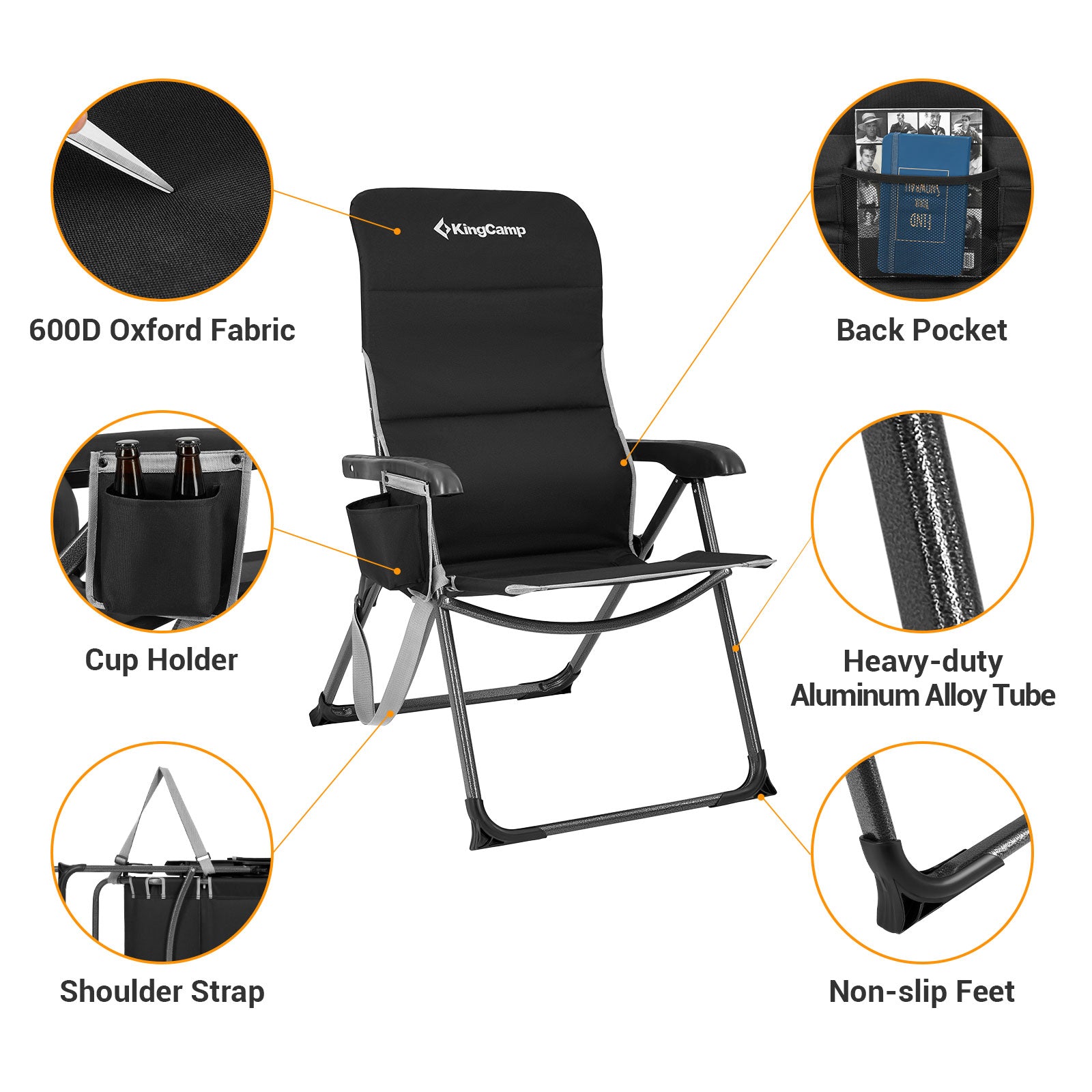 KingCamp Ergonomics Adjustable High Back Camping Chairs