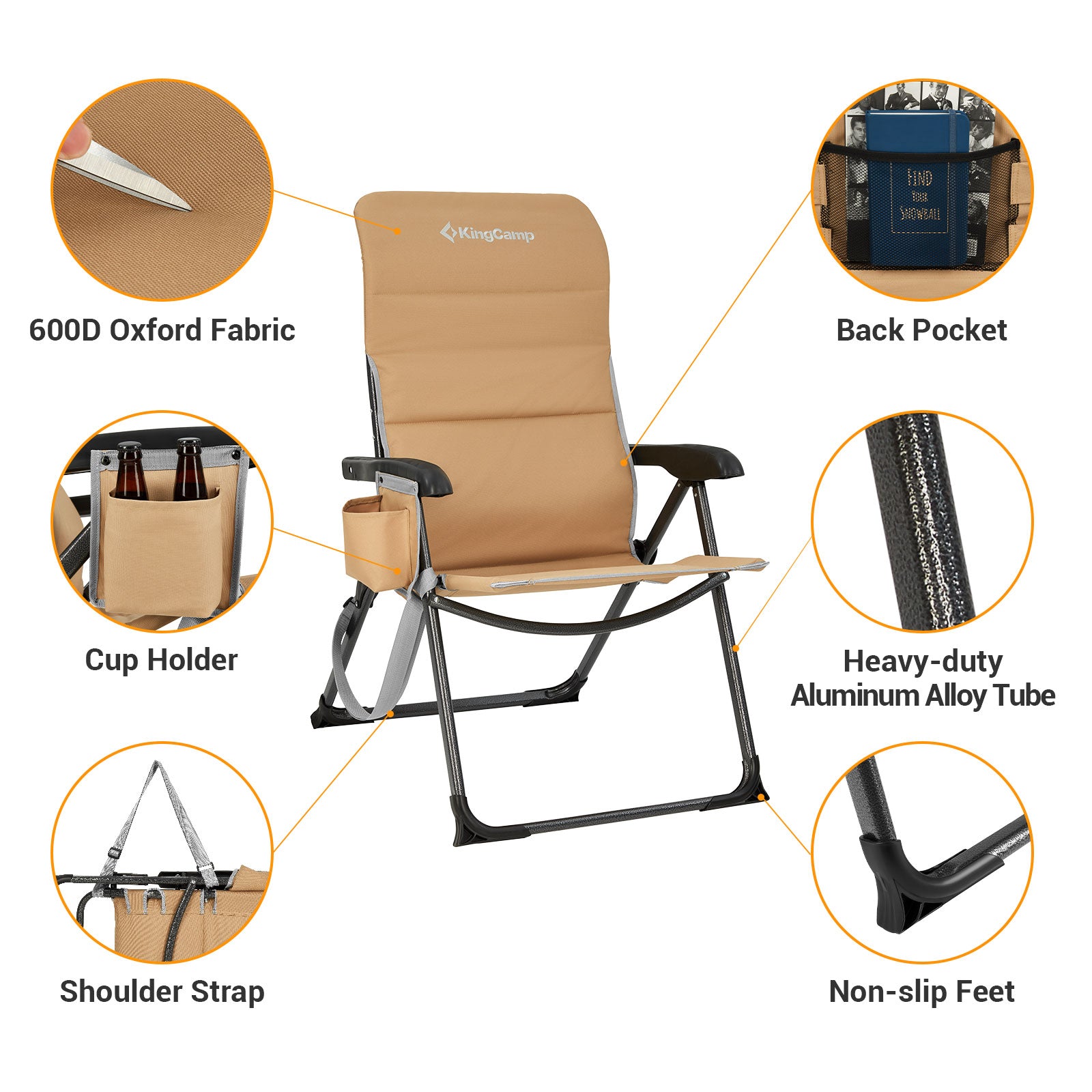 KingCamp Ergonomics Adjustable High Back Camping Chairs