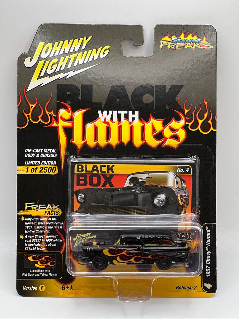 Johnny Lightning Street Freaks - Black w/Flames - 1957 Chevy Nomad - 2023 Release 2B