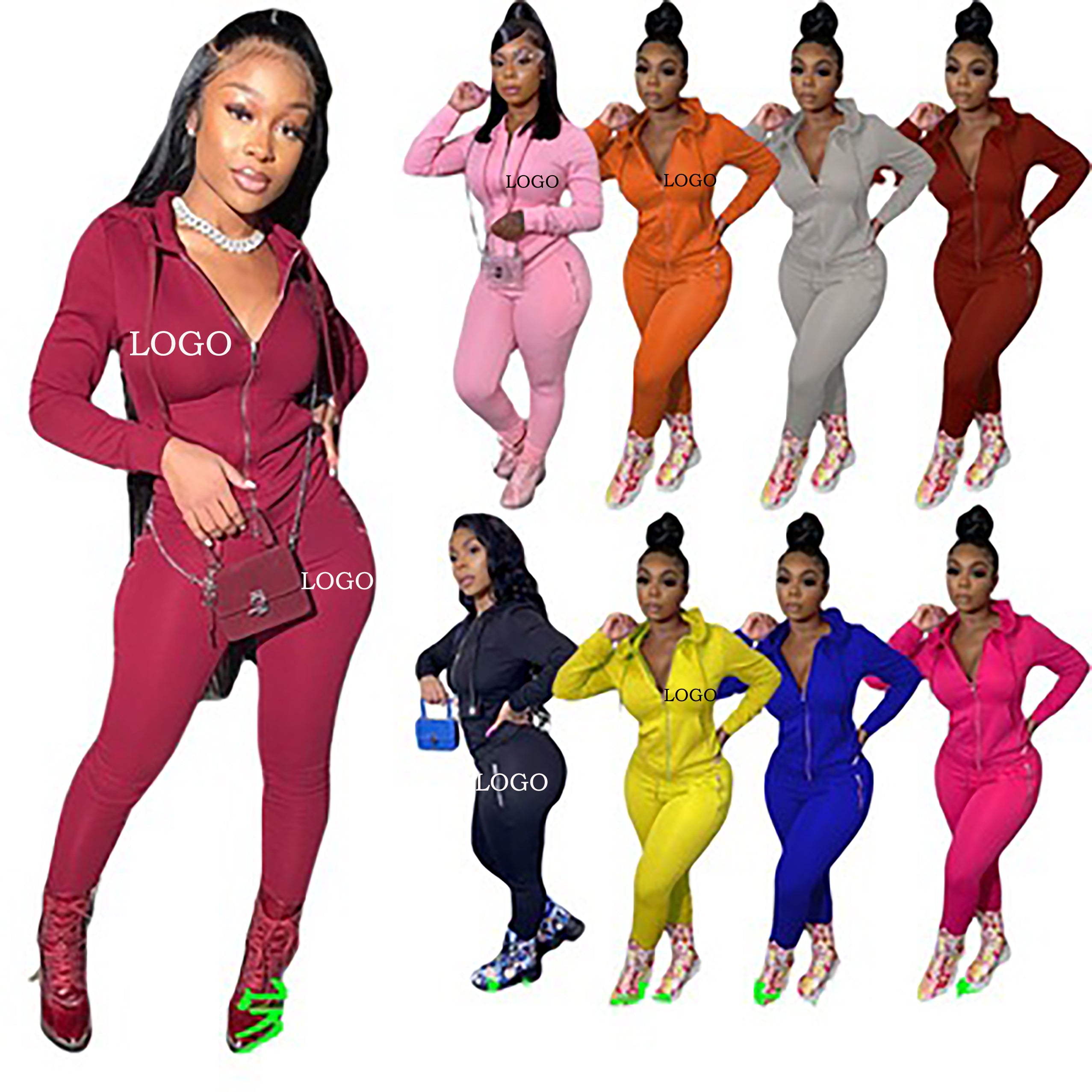 Roupas Feminina Clothing Vendors Hoodies Logo Printing Zipper Two Piece Pants Sets Joggers Women 2021 Autumn Clothes For Women