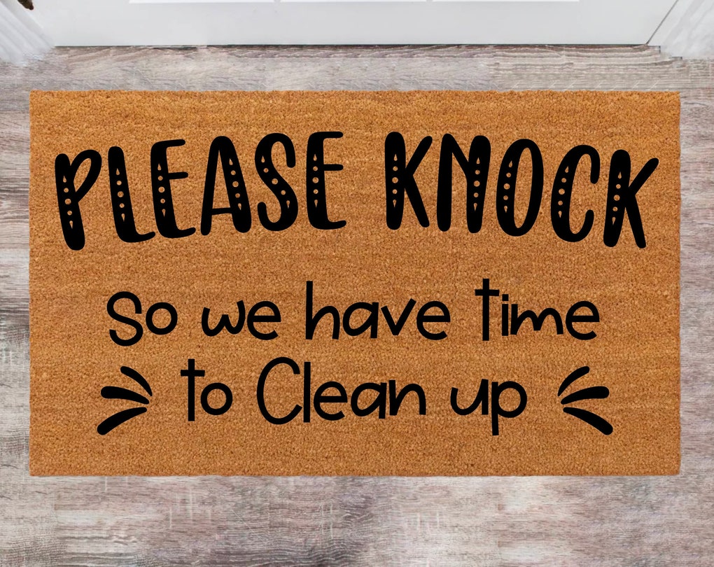 Please Knock So We Have Time To Clean Up, Monogram Rug, Closing Gift, Funny House Warming Gift, Wedding Gift