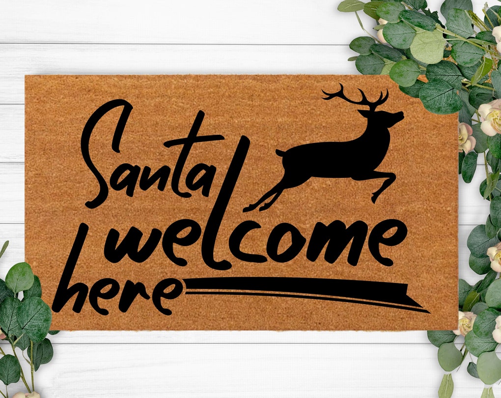 Santa Welcome Here-Your Custom Design DoorMat-Custom Rug-Last Name Gift-Welcome-Monogram-Bridal present-Established Date