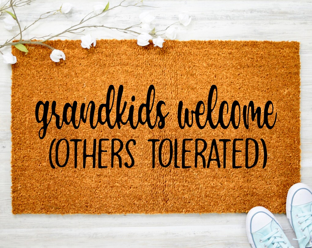 Grandkids Welcome Others Tolerated Doormat, Grandma Grandpa Gift, Gift for Grandparents, Welcome Door Mat