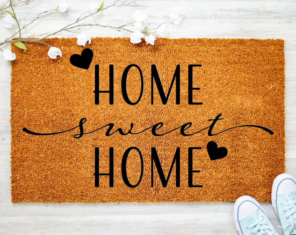 Home Sweet Home Doormat, Heart Cute Welcome Doormat, Housewarming Doormat, Coir door mat, Client Gifts