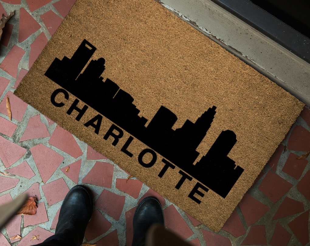 City Skyline Doormat, Outdoor Mat Charlotte Skyline, Front Door Mat, Welcome Mat, Housewarming Gift