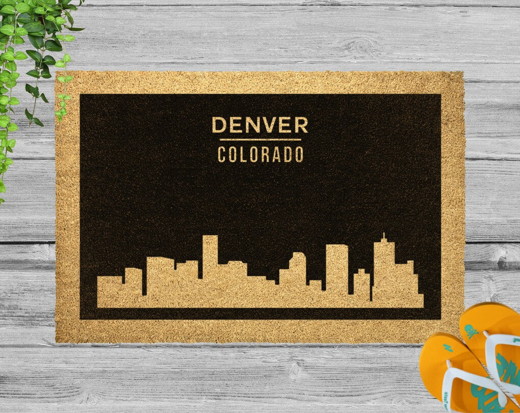 Denver Skyline, City Skyline Doormat, Indoor and Outdoor Doormat, Coir Doormat, Small to Large Size, Housewarming Gift, Cityscape Theme