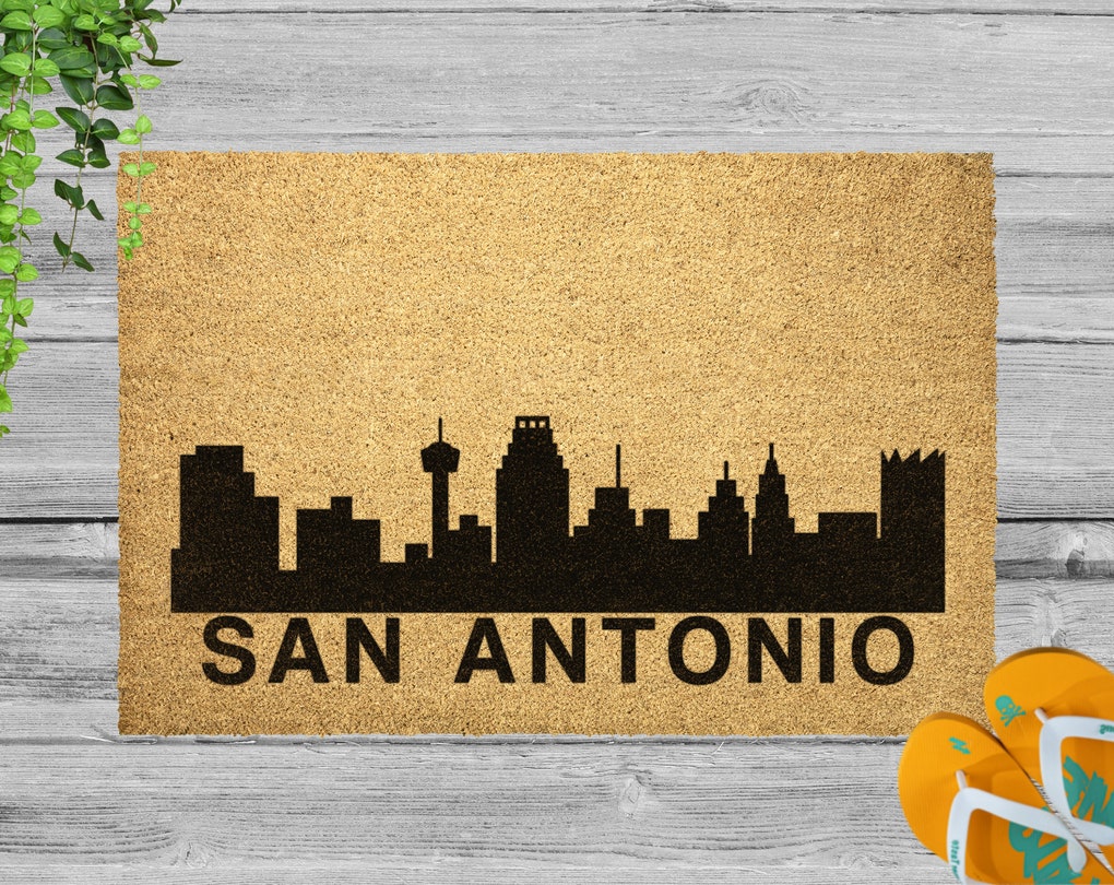 City Skylines Doormat, Outdoor Mat San Antonio Skyline,  Welcome Mat, Coir Doormat, Funny Doormat