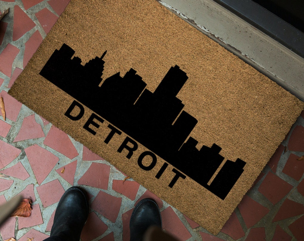 City Skyline Doormat, Outdoor Mat Detroit Skyline, Front Door Mat, Welcome Mat, Housewarming Gift