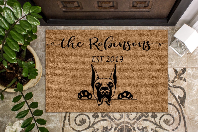 Great Dane Dog, Personalized Doormat, Custom Doormat, Welcome Mat, Housewarming Gift, Last Name Door Mat, Puppy