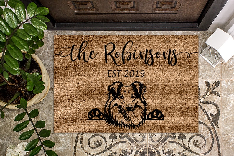 Shetland Sheepdog Door Mat, Personalized Doormat, Custom Doormat, Welcome Mat, Last Name Door Mat Dog