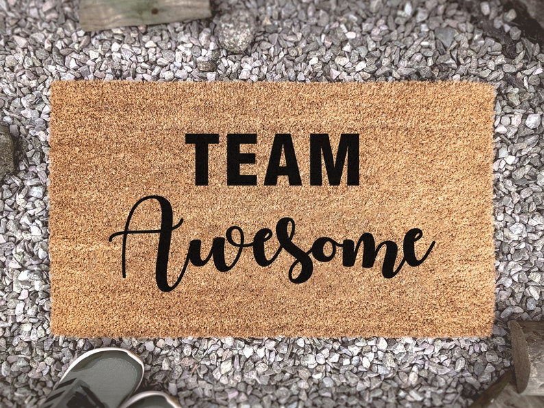 Chillever- Outdoor Mat- Team Awesome, Positive Family Welcome Mat, Custom Coir Doormat, Perfect Household Gift