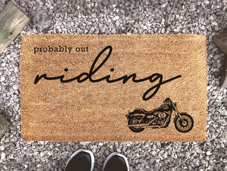 Chillever- Outdoor Mat- Probably Out Riding, Motorbike Mat, Personalized Welcome Mat, Motorsport Travel Design
