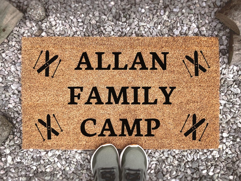 Chillever- Outdoor Mat- Personalized Family Name Skiing Camp Coconut Coir Doormat, Custom Door Mat