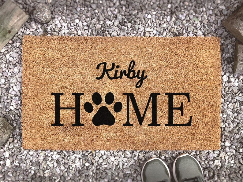 Chillever- Outdoor Mat- Personalised Family Name Home Doormat, Home With A Pawprint, Animal Lover Gift, Custom Coir Mat