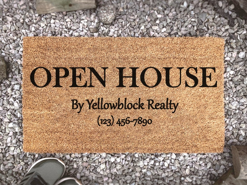 Open House With Contact Details, Realtor Gift, Realty, Custom Doormat, Closing Gift, Doormat, Front Door Mat