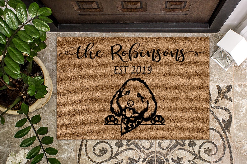 Cockapoo Dog, Personalized Doormat, Custom Doormat, Welcome Mat, Housewarming Gift, Last Name Door Mat, Puppy