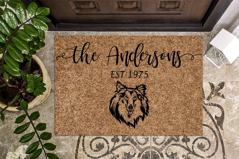 Rough Collie Dog Personalized Doormat, Custom Doormat, Welcome Mat, Housewarming Gift, Last Name Door Mat