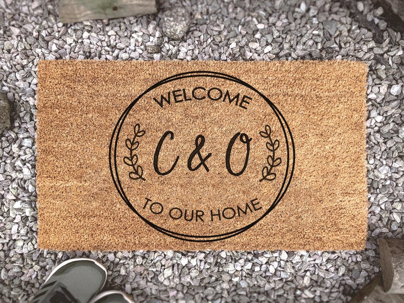 Personalized Welcome To Our Home With Initials Door Mat, Couples Gifts, Housewarming Gift, Newly Weds, Home Decor