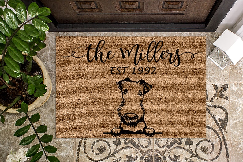 Airedale Terrier Door Mat, Personalized Doormat, Custom Doormat, Welcome Mat, Housewarming Gift, Last Name Mat, Dog
