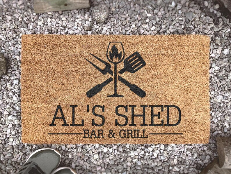 Man Cave Doormat, Gift For Him, Funny Gifts For Guys, Gift For Husband, She Shed, Personalized Man Cave Door Mat, BBQ