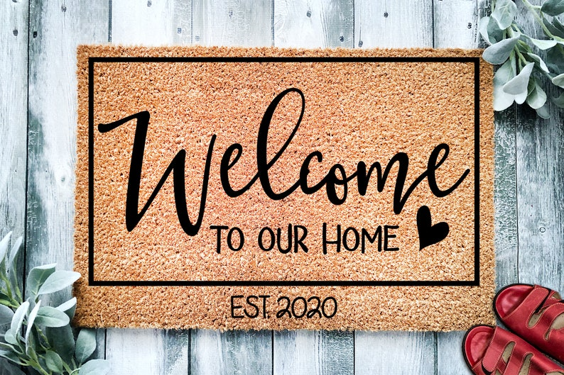 Welcome to Our Home Established, Housewarming Gift, Wedding Gift, Custom Doormat