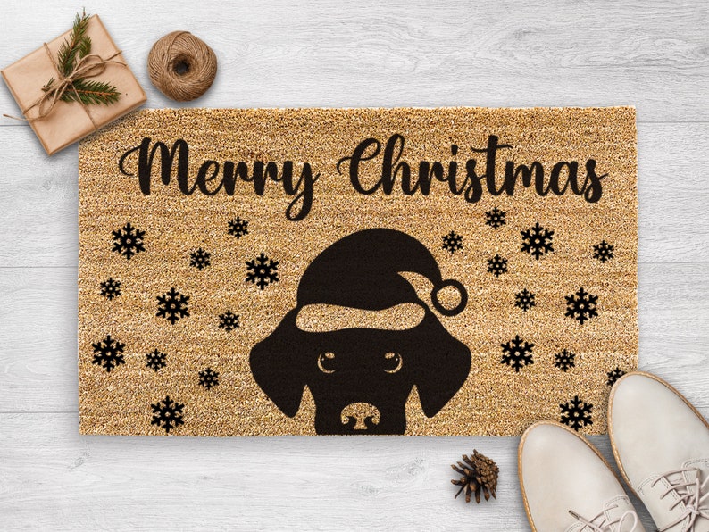 Black Labrador Doormat, Christmas Doormat, Dog Gifts, Gifts for Her, Christmas Decor, Christmas Welcome Mat, Dog Decor