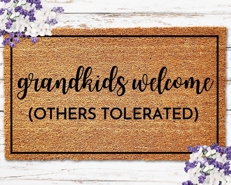 GrandKids Welcome Others Tolerated Doormat for Grandparents Gifts Christmas Gifts, Welcome Mat, Housewarming Gift