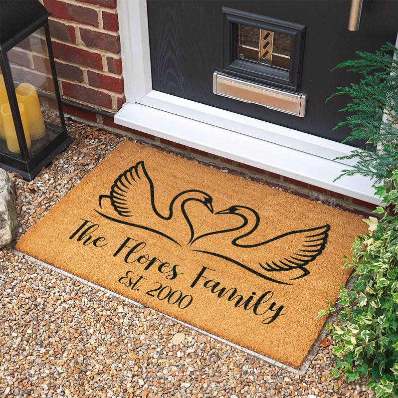 Swan Doormat, Welcome Door Mat, Personalized Gift, Housewarming Gift, Personalized Custom Doormat, Wedding Gift