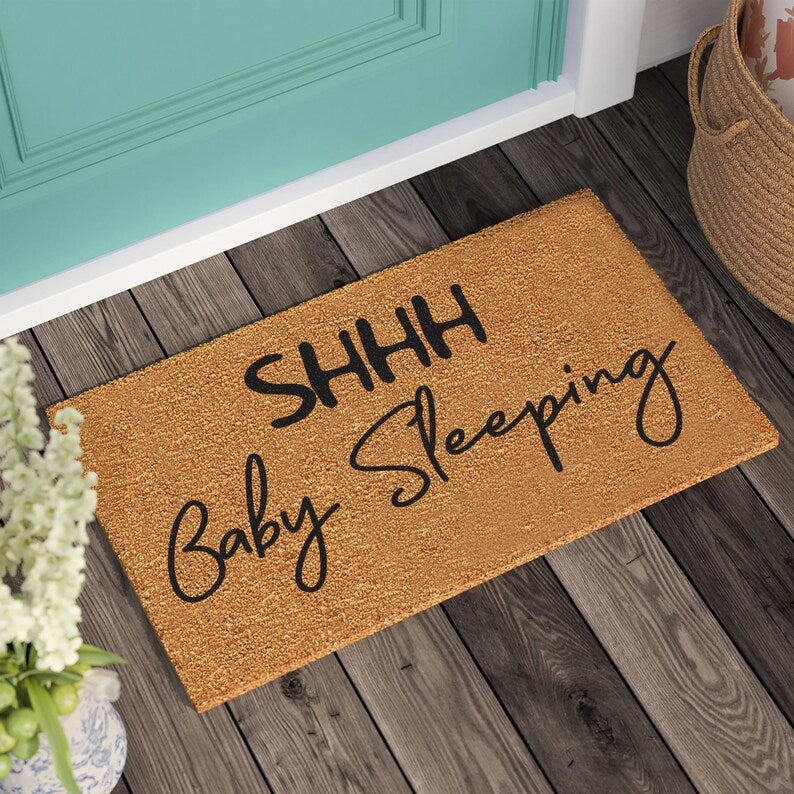 Baby Sleeping Doormat, Housewarming Gift, Wedding Gift, Personalized Custom Doormat, New Home Gift, Welcome Door Mat